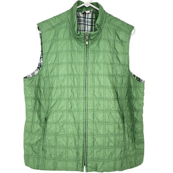 Charter Club Jackets & Blazers - Charter Club Golf Collection‎ Green Quilted Vest Plaid Lined Zip Up Pockets SZ L